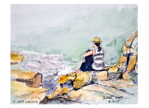 Maine watercolor, ocean, waves, shore, breakers, rocks, Jeffrey M Levine MD, Jeff Levine