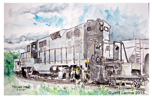 locomotive, sketch, urbansketchers, watercolor, Jeffrey Levine