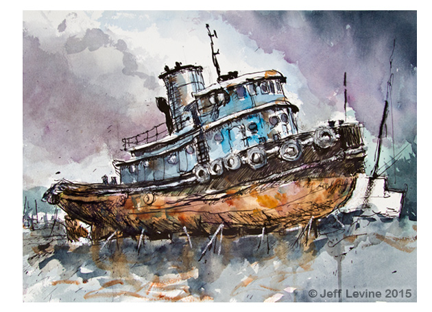 Maine watercolor, Jeffrey M Levine MD, Jeff Levine