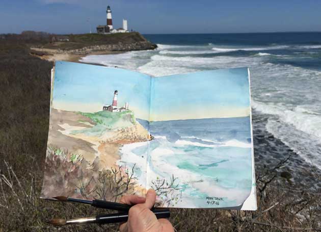 JM Levine MD artist watercolor montauk lighthouse